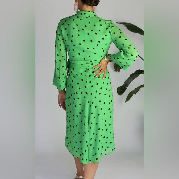 Ganni Dainty Georgette Polka Dot Wrap Dress - Picture 2 of 14